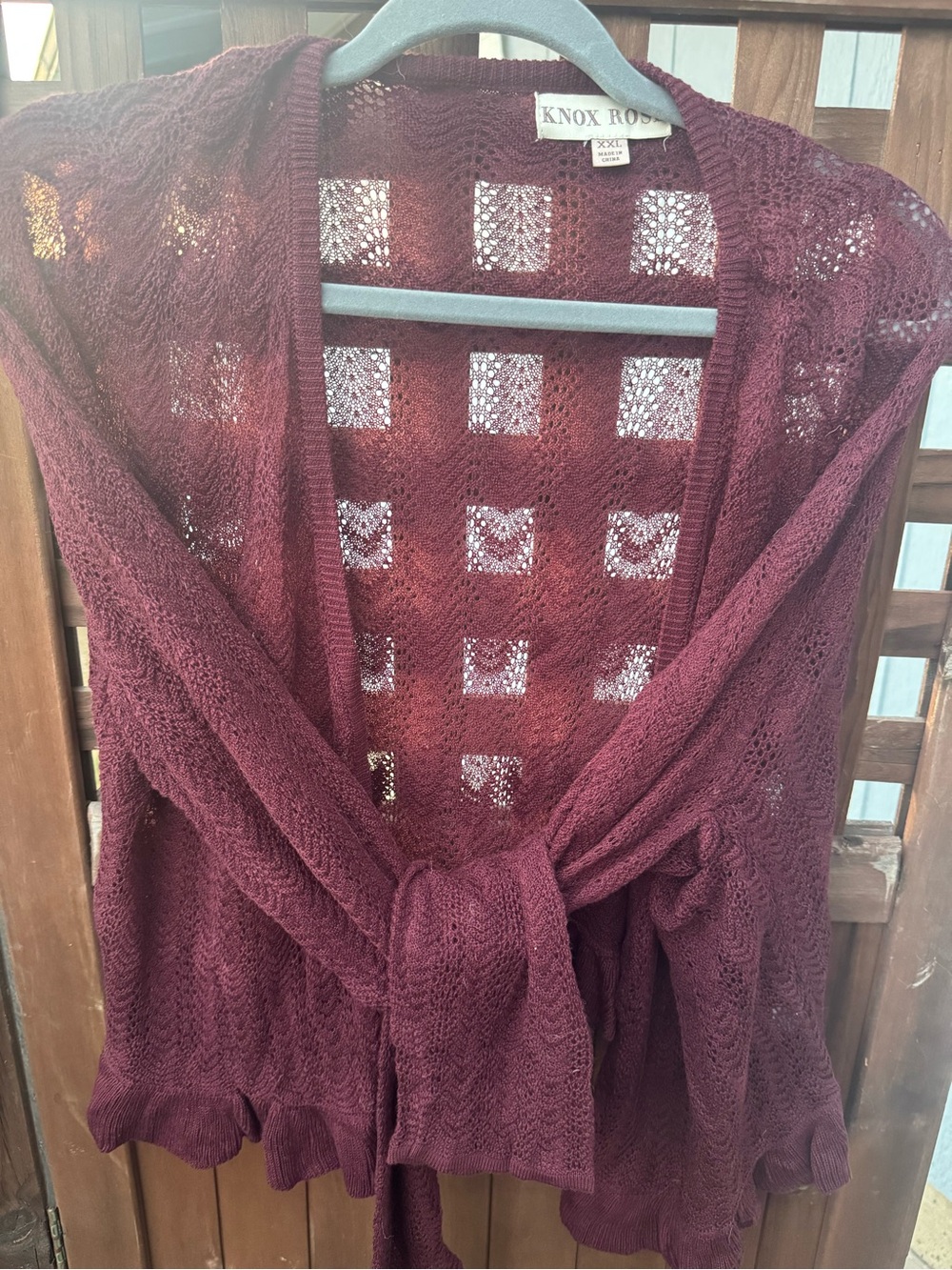 Knox Rose Burgundy Open-Knit Tie-Front Cardigan
